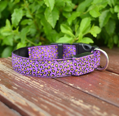 LED Dog Collar Safety Adjustable Nylon Leopard Pet Collar