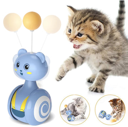 Cat Interactive Feather Teaser Toy - Rotating Ball Wand