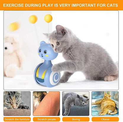 Cat Interactive Feather Teaser Toy - Rotating Ball Wand