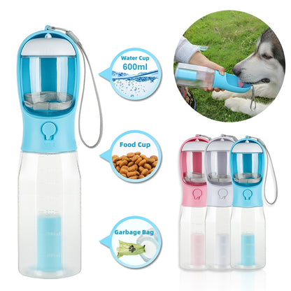 3-in-1 Portable Pet Water Bottle with Food and Waste Dispenser